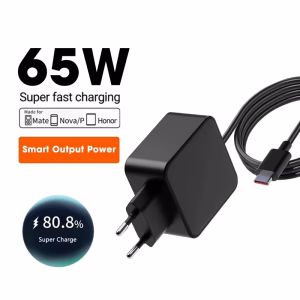 PowerEric Original Laptop Fast Charger Gan Charger 65w Black & White with AC Europe Plug and DC USB Type C & Cable