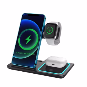 Custom W08i 15W Foldable 3-in-1 Magnetic Stand Wireless Charger for iPhone AirPods-Multifunction Charging Station for Car