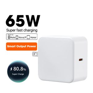 65W GaN Fast Charger PD QC2.0 AC Input US Plug OVP Protection 5V/3A-20V/3.25A Output 1Type-C Ports for Mobile Phones or PC