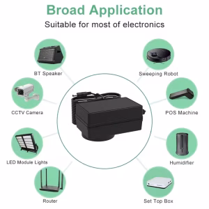 Interchangeable Plug Pin Input AC 100-240V Output DC 12V & 2A Power Adapter for DC Motor